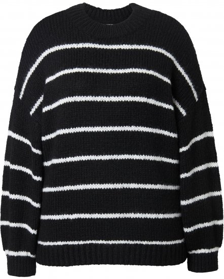 Ulla Popken Oversized Striped Balloon Sleeve Sweater Black - Megztiniai ir džemperiai - 