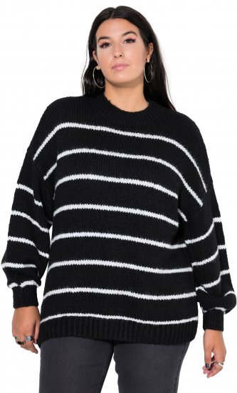 Ulla Popken Oversized Striped Balloon Sleeve Sweater Black - Megztiniai ir džemperiai - 