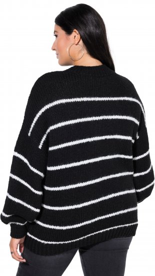 Ulla Popken Oversized Striped Balloon Sleeve Sweater Black - Megztiniai ir džemperiai - 
