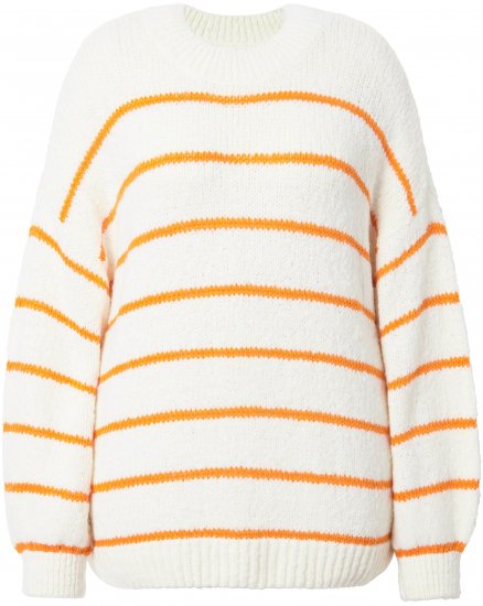 Ulla Popken Oversized Striped Balloon Sleeve Sweater Off-White - Megztiniai ir džemperiai - 
