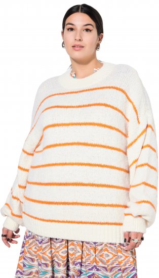 Ulla Popken Oversized Striped Balloon Sleeve Sweater Off-White - Megztiniai ir džemperiai - 
