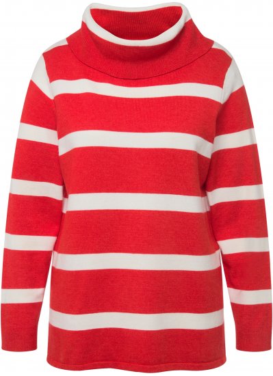 Ulla Popken Stripe Fine Knit Turtleneck Sweater Light Red - Megztiniai ir džemperiai - 