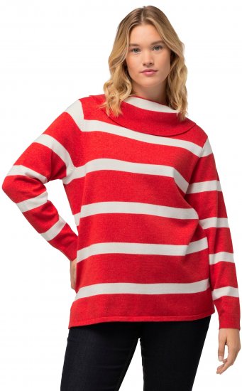 Ulla Popken Stripe Fine Knit Turtleneck Sweater Light Red - Megztiniai ir džemperiai - 