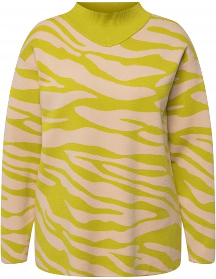 Ulla Popken Zebra Print Mock Turtleneck Long Sleeve Sweater Yellow Green - Megztiniai ir džemperiai - 