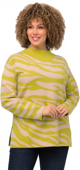 Ulla Popken Zebra Print Mock Turtleneck Long Sleeve Sweater Yellow Green - Megztiniai ir džemperiai - 