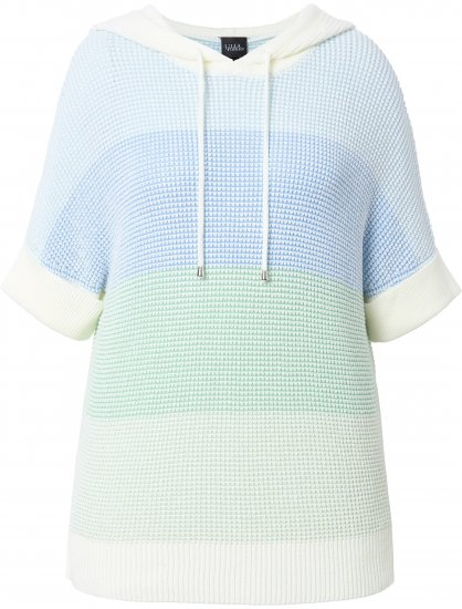 Ulla Popken Block Stripe Hooded Short Sleeve Sweater Mint Green - Megztiniai ir džemperiai - 