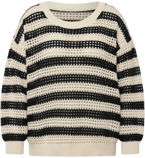 Ulla Popken Striped Long Sleeve Crocheted Sweater Vanilla - Megztiniai ir džemperiai - 