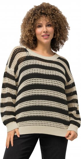 Ulla Popken Striped Long Sleeve Crocheted Sweater Vanilla - Megztiniai ir džemperiai - 