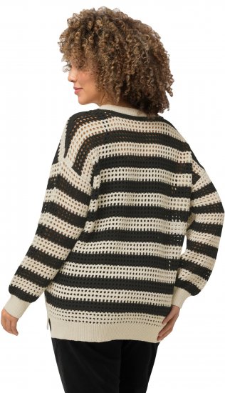Ulla Popken Striped Long Sleeve Crocheted Sweater Vanilla - Megztiniai ir džemperiai - 