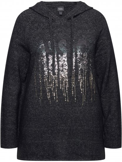 Ulla Popken Sequined Knit Long Sleeve Hoodie Black - Megztiniai ir džemperiai - 