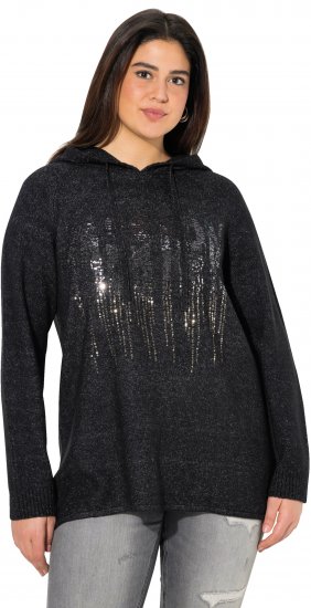 Ulla Popken Sequined Knit Long Sleeve Hoodie Black - Megztiniai ir džemperiai - 