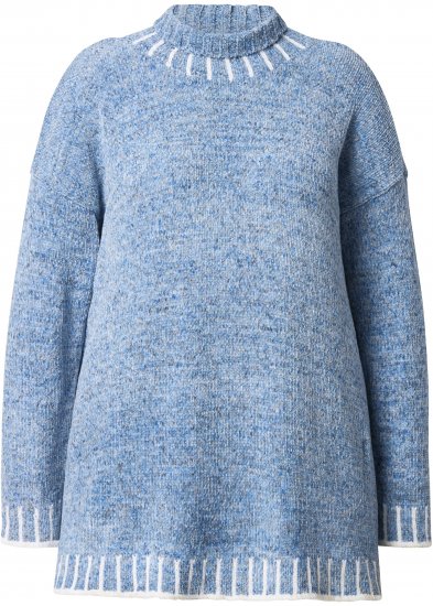 Ulla Popken Blanket Stitch Oversized Turtleneck Sweater Dove Blue - Megztiniai ir džemperiai - 