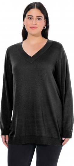 Ulla Popken Soft Fine Knit Pullover V-Neck Sweatshirt Black - Megztiniai ir džemperiai - 