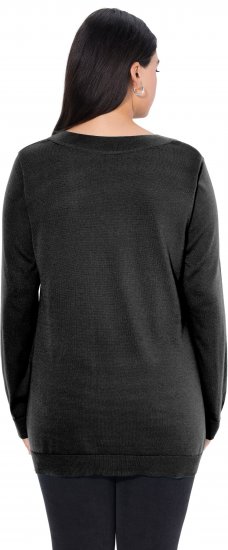 Ulla Popken Soft Fine Knit Pullover V-Neck Sweatshirt Black - Megztiniai ir džemperiai - 