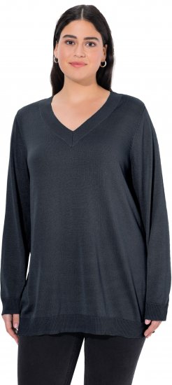 Ulla Popken Soft Fine Knit Pullover V-Neck Sweatshirt Marine - Megztiniai ir džemperiai - 