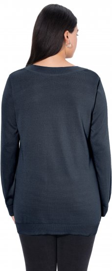 Ulla Popken Casual V-Neck Long Sleeve Sweater Navy Blue - Megztiniai ir džemperiai - 