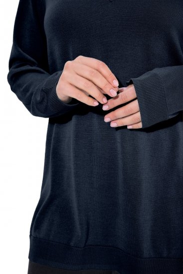 Ulla Popken Soft Fine Knit Pullover V-Neck Sweatshirt Marine - Megztiniai ir džemperiai - Jaukūs džemperiai ir megztiniai