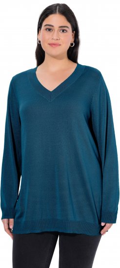 Ulla Popken Soft Fine Knit Pullover V-Neck Sweatshirt Teal - Megztiniai ir džemperiai - 