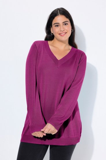 Ulla Popken Soft Fine Knit Pullover V-Neck Sweatshirt Dark Lilac - Megztiniai ir džemperiai - Jaukūs džemperiai ir megztiniai
