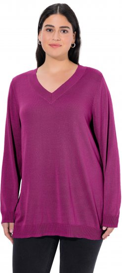 Ulla Popken Soft Fine Knit Pullover V-Neck Sweatshirt Dark Lilac - Megztiniai ir džemperiai - 