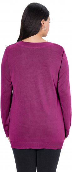 Ulla Popken Soft Fine Knit Pullover V-Neck Sweatshirt Dark Lilac - Megztiniai ir džemperiai - 