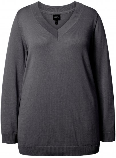Ulla Popken Casual V-Neck Long Sleeve Sweater Charcoal Grey Melange - Megztiniai ir džemperiai - 