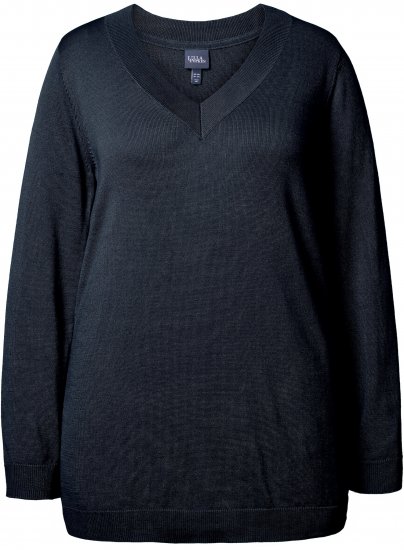 Ulla Popken Casual V-Neck Long Sleeve Sweater Navy Blue - Megztiniai ir džemperiai - 