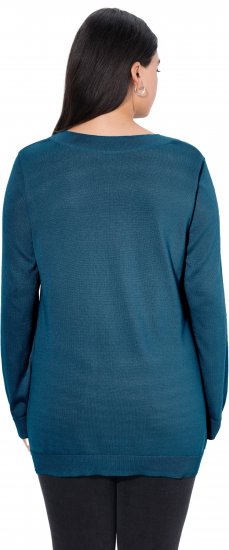 Ulla Popken Casual V-Neck Long Sleeve Sweater Cerulean - Megztiniai ir džemperiai - 