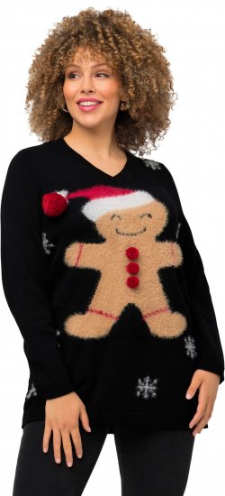 Ulla Popken Gingerbread Man Christmas Sweater Black - Megztiniai ir džemperiai - 