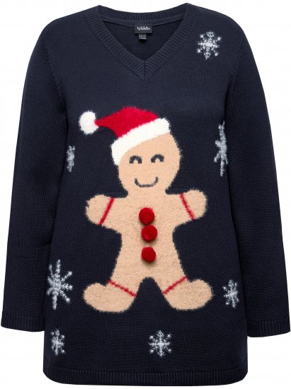 Ulla Popken Gingerbread Man Christmas Sweater Navy - Megztiniai ir džemperiai - 