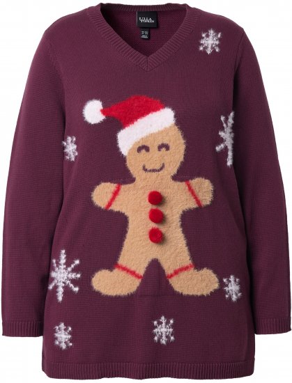Ulla Popken Gingerbread Man Christmas Sweater Dark Wine Red - Megztiniai ir džemperiai - 