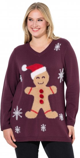 Ulla Popken Gingerbread Man Christmas Sweater Dark Wine Red - Megztiniai ir džemperiai - 