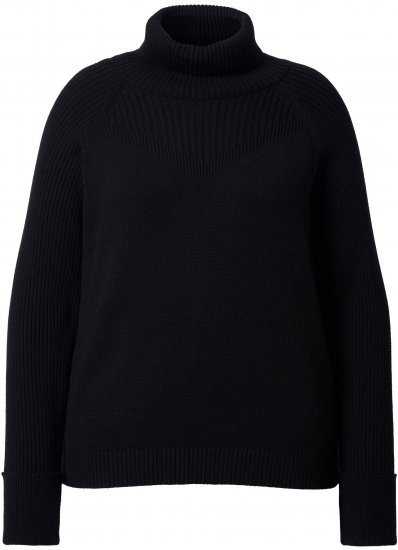 Ulla Popken Turtleneck Sweater with Ribbed Inserts Black - Megztiniai ir džemperiai - 