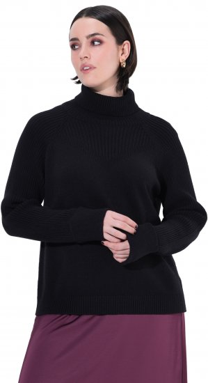 Ulla Popken Turtleneck Sweater with Ribbed Inserts Black - Megztiniai ir džemperiai - 