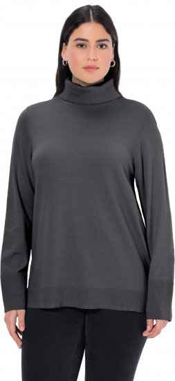 Ulla Popken Turtleneck Ribbed Trim Long Sleeve Sweater Charcoal Grey Melange - Megztiniai ir džemperiai - 