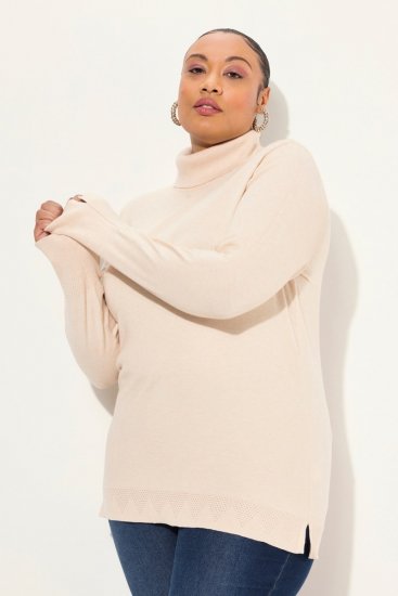 Ulla Popken Turtleneck Ribbed Trim Long Sleeve Sweater Nature Melange - Megztiniai ir džemperiai - Jaukūs džemperiai ir megztiniai