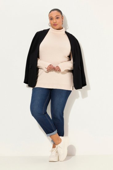 Ulla Popken Turtleneck Ribbed Trim Long Sleeve Sweater Nature Melange - Megztiniai ir džemperiai - Jaukūs džemperiai ir megztiniai