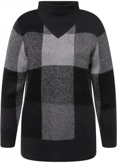 Ulla Popken Grand Check Long Sleeve Sweater Charcoal Grey Melange - Megztiniai ir džemperiai - 