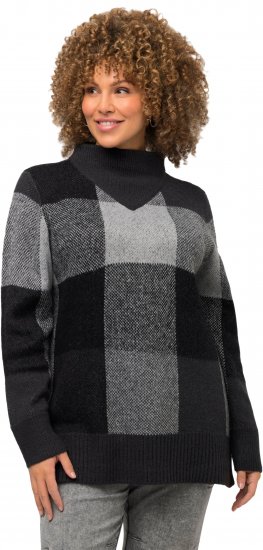 Ulla Popken Grand Check Long Sleeve Sweater Charcoal Grey Melange - Megztiniai ir džemperiai - 