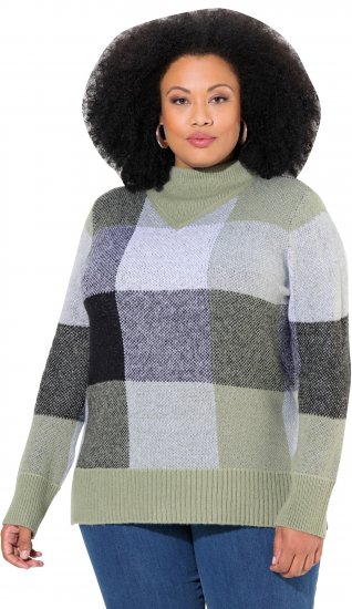 Ulla Popken Grand Check Long Sleeve Sweater Sage Green - Megztiniai ir džemperiai - 