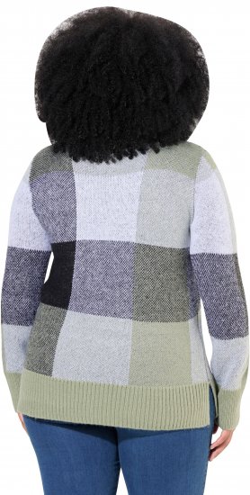 Ulla Popken Grand Check Long Sleeve Sweater Sage Green - Megztiniai ir džemperiai - 