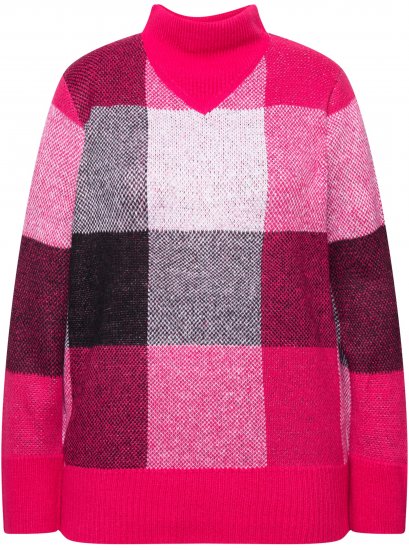 Ulla Popken Grand Check Long Sleeve Sweater Red Pink - Megztiniai ir džemperiai - 