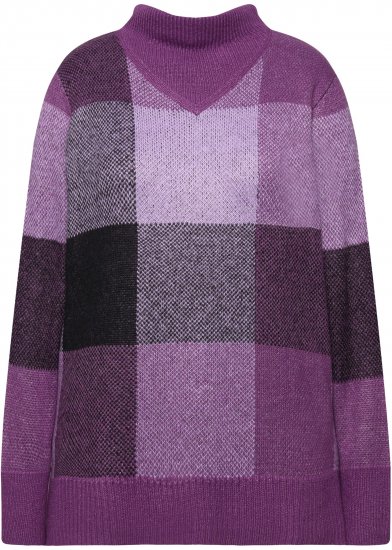 Ulla Popken Grand Check Long Sleeve Sweater Violet - Megztiniai ir džemperiai - 