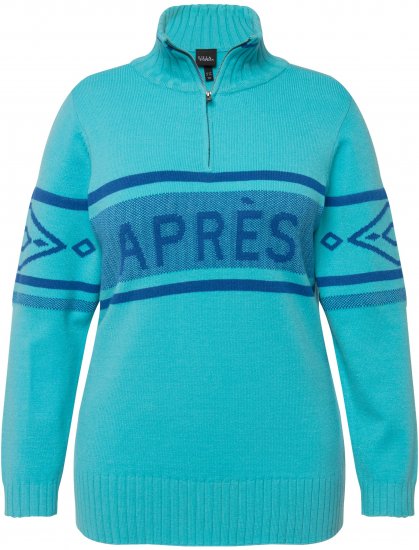 Ulla Popken Apres Ski Long Sleeve Troyer Collar Sweater Bright Turquoise - Megztiniai ir džemperiai - 