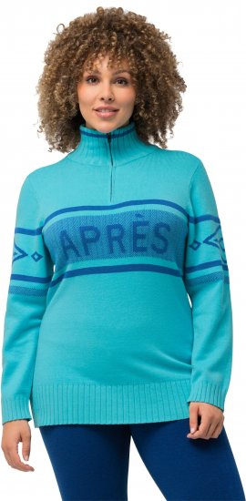 Ulla Popken Apres Ski Long Sleeve Troyer Collar Sweater Bright Turquoise - Megztiniai ir džemperiai - 