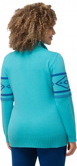 Ulla Popken Apres Ski Long Sleeve Troyer Collar Sweater Bright Turquoise - Megztiniai ir džemperiai - 