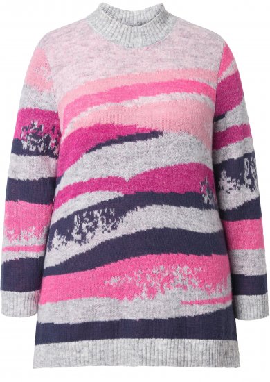 Ulla Popken Landscape Stripe Sweater Light Grey Melange - Megztiniai ir džemperiai - 