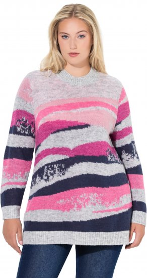 Ulla Popken Landscape Stripe Sweater Light Grey Melange - Megztiniai ir džemperiai - 