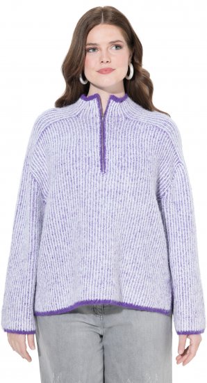 Ulla Popken Striped Knit Long Sleeve Troyer Collar Sweater Purple - Megztiniai ir džemperiai - 