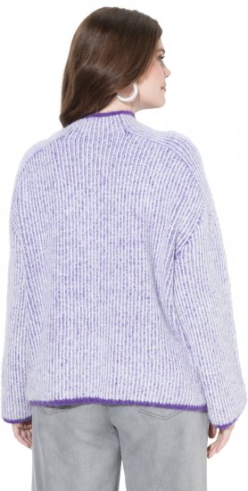 Ulla Popken Striped Knit Long Sleeve Troyer Collar Sweater Purple - Megztiniai ir džemperiai - 